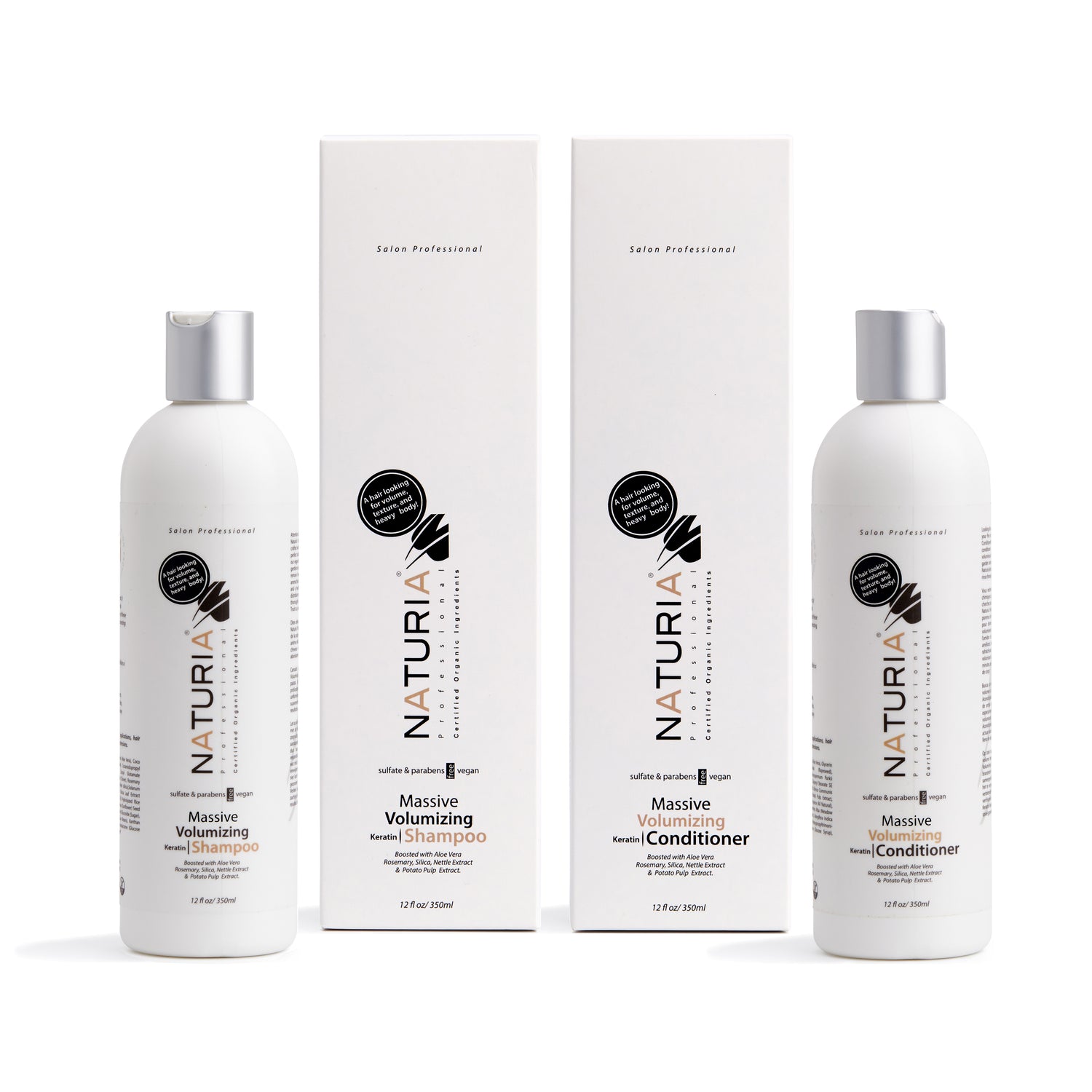 Naturia™ Professional Massive Volumizing Keratin Shampoo &amp; Conditioner Set – 12 FL OZ